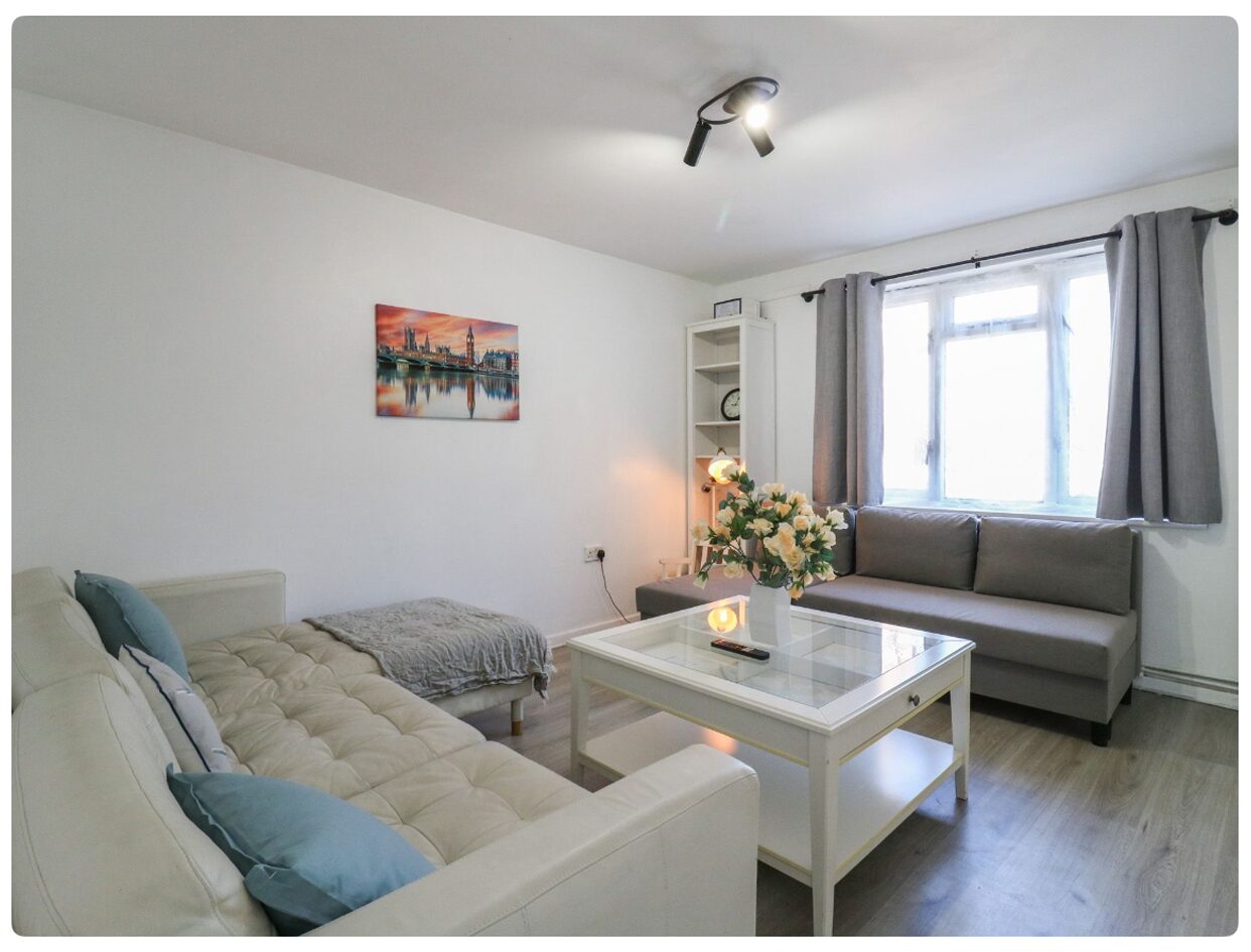 Living room at The Alex, a five-bedroom short-term let in Deptford, London SE8